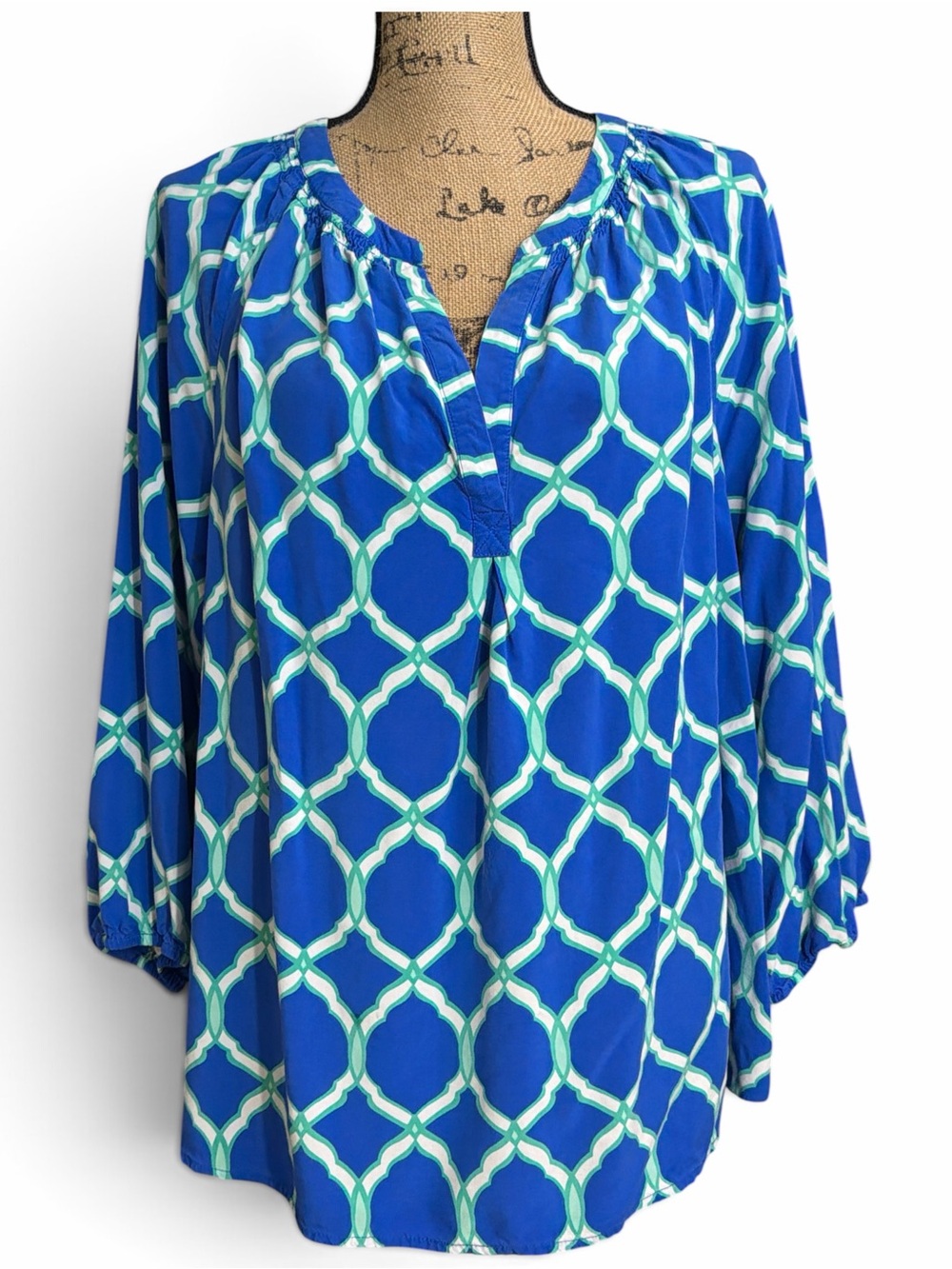 crown & ivy Royal Blue Geometric Boho Tunic. EC. Size 2X